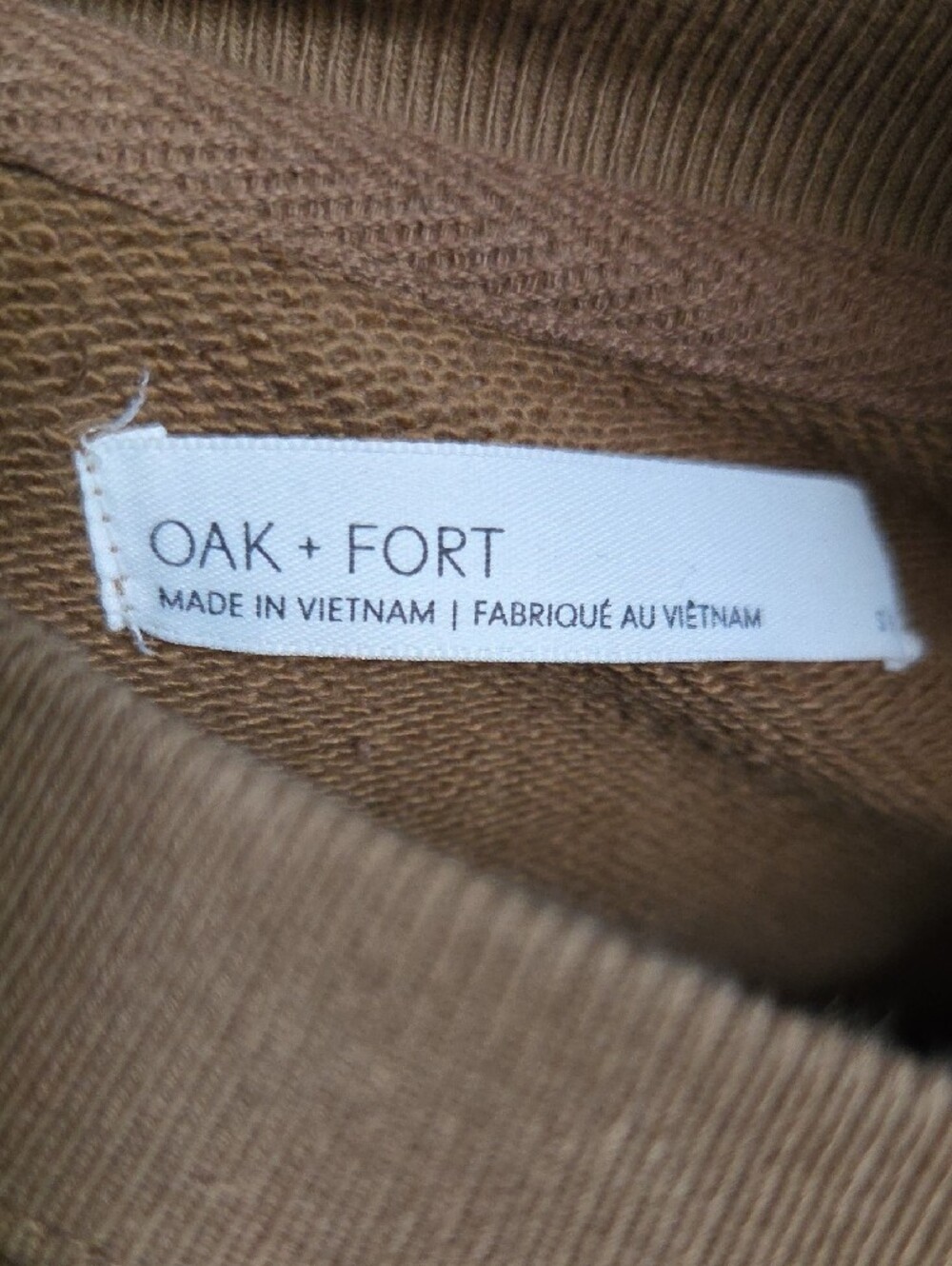 OAK + FORT Oversized Cropped Crewneck Sweater in Camel Brown - Picture 2 of 10